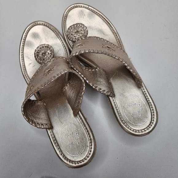 Jack Rogers Marbella Mid Wedge Sandals 9.5 Gold Leather Flip Flop - Picture 3 of 10